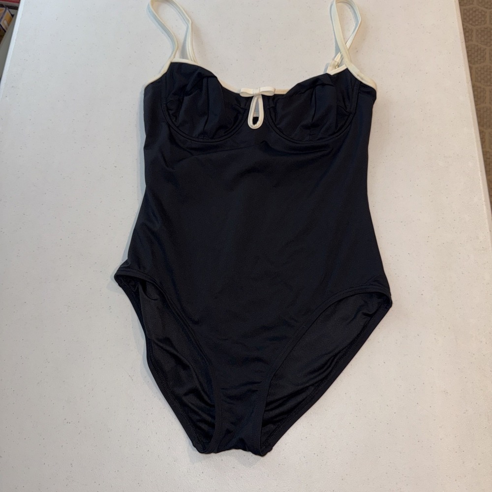 Kate Spade New York Women's Bow Swimsuit, Black And White Sz Large - Picture 2 of 11